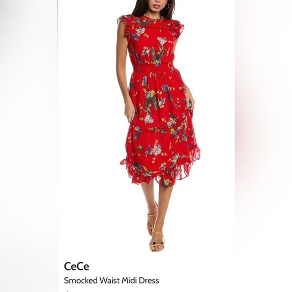 CeCe Red Midi Dress with Elegant Design - Picture 3 of 3